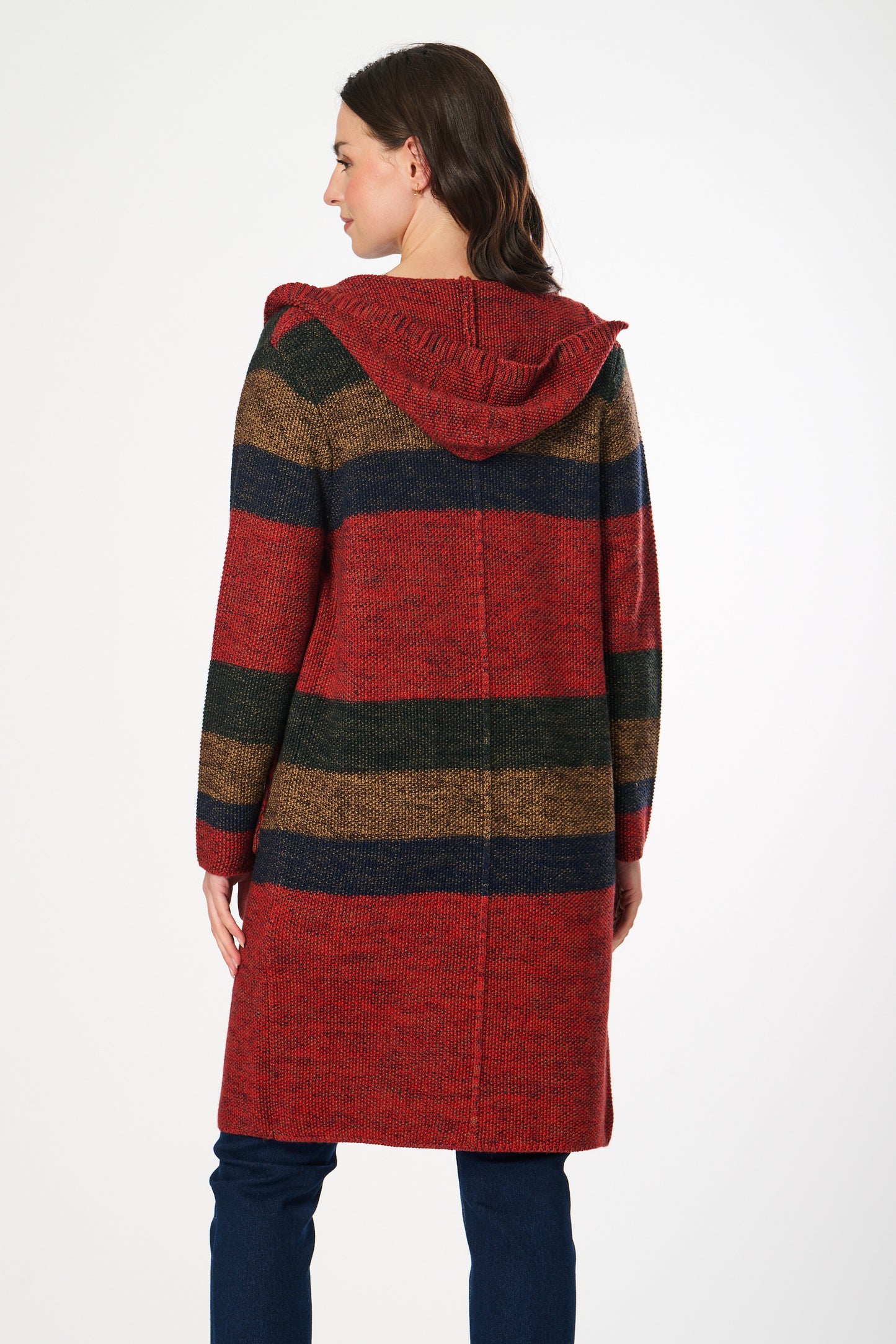 Striped Hooded Knitted Cardigan