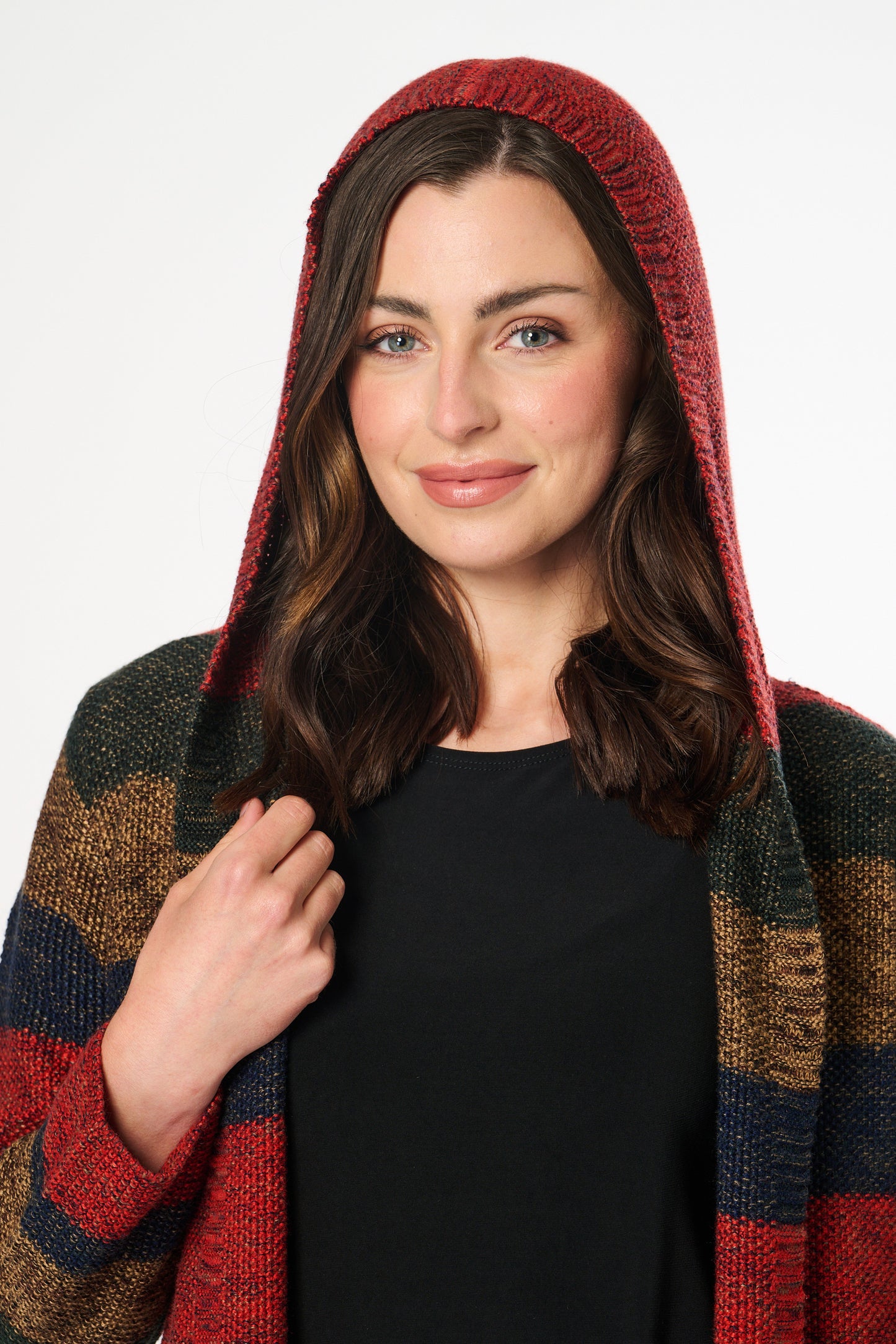 Striped Hooded Knitted Cardigan