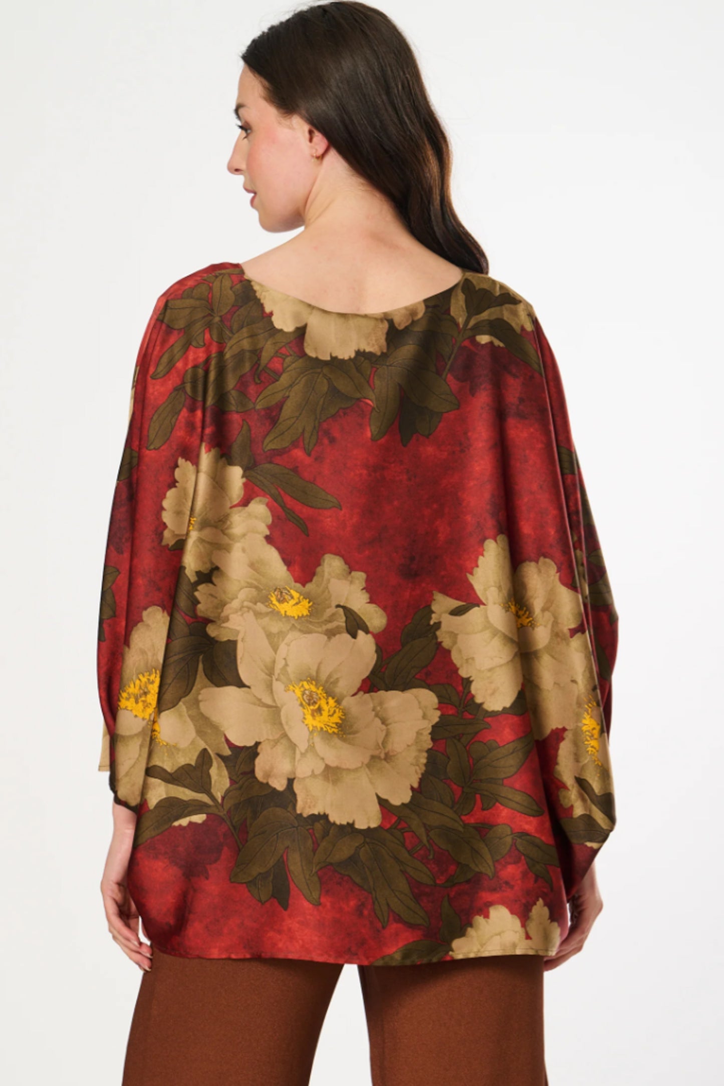Satin Style Batwing One-Size Top with Floral Print