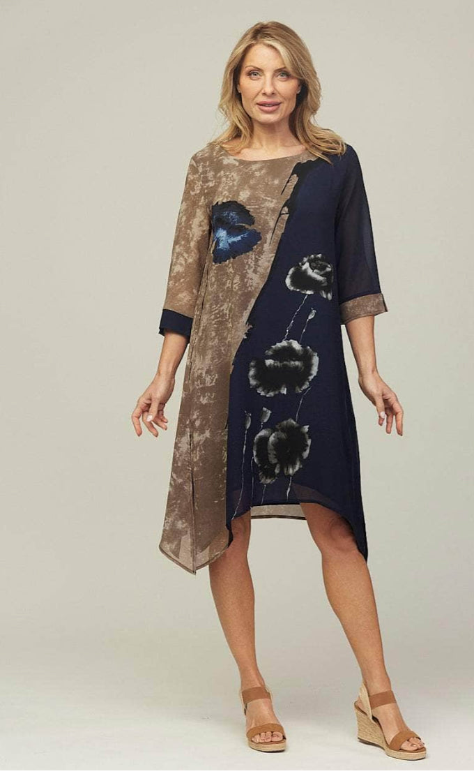 Diagonal Floral Print Chiffon Dress