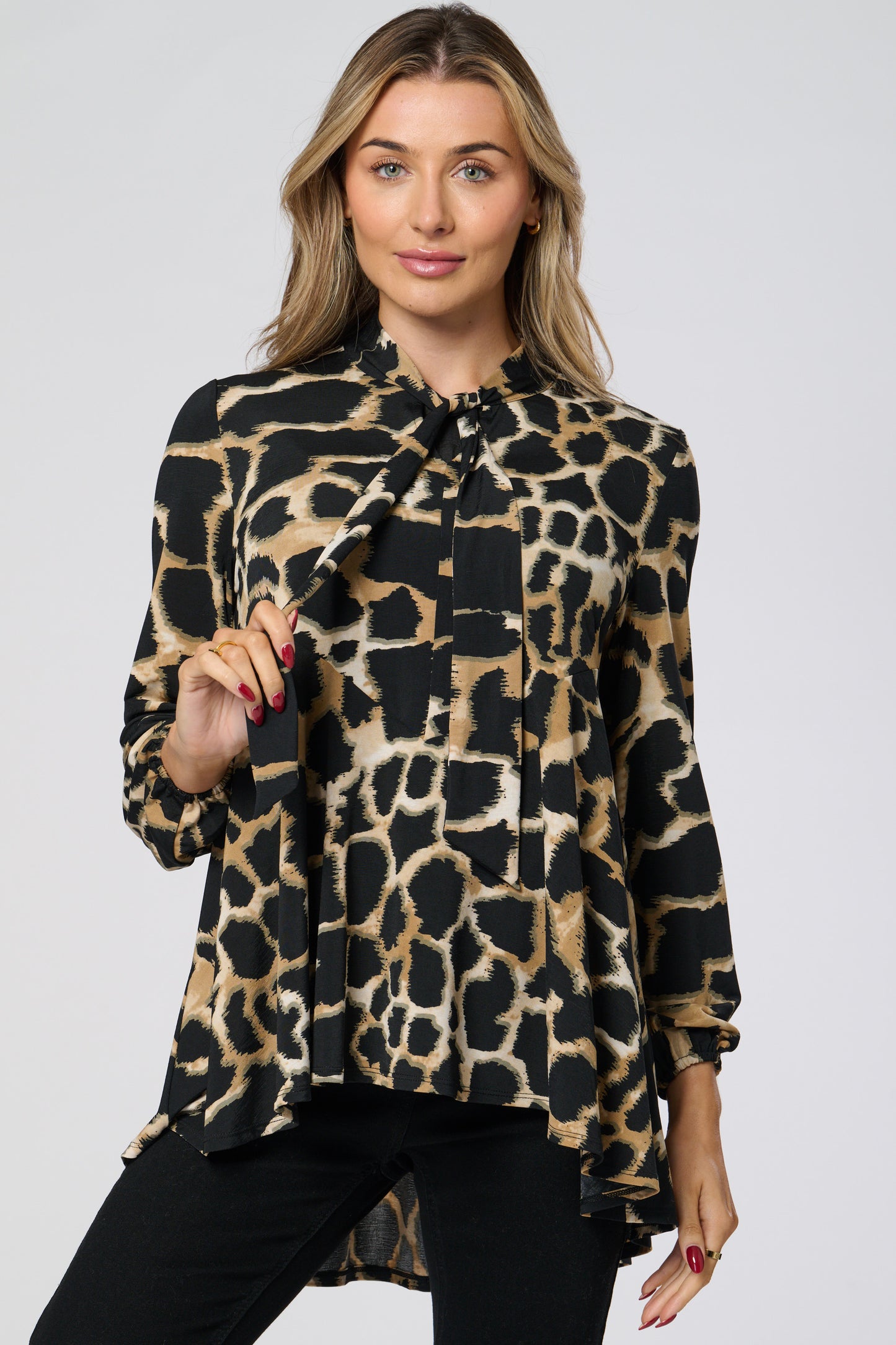 Animal Print Blouse With Collar Tie