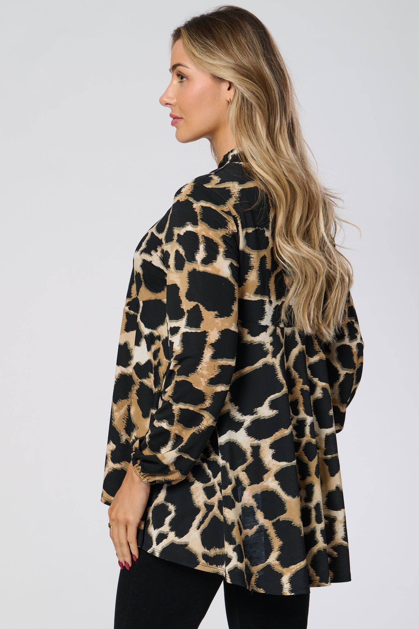 Animal Print Blouse With Collar Tie