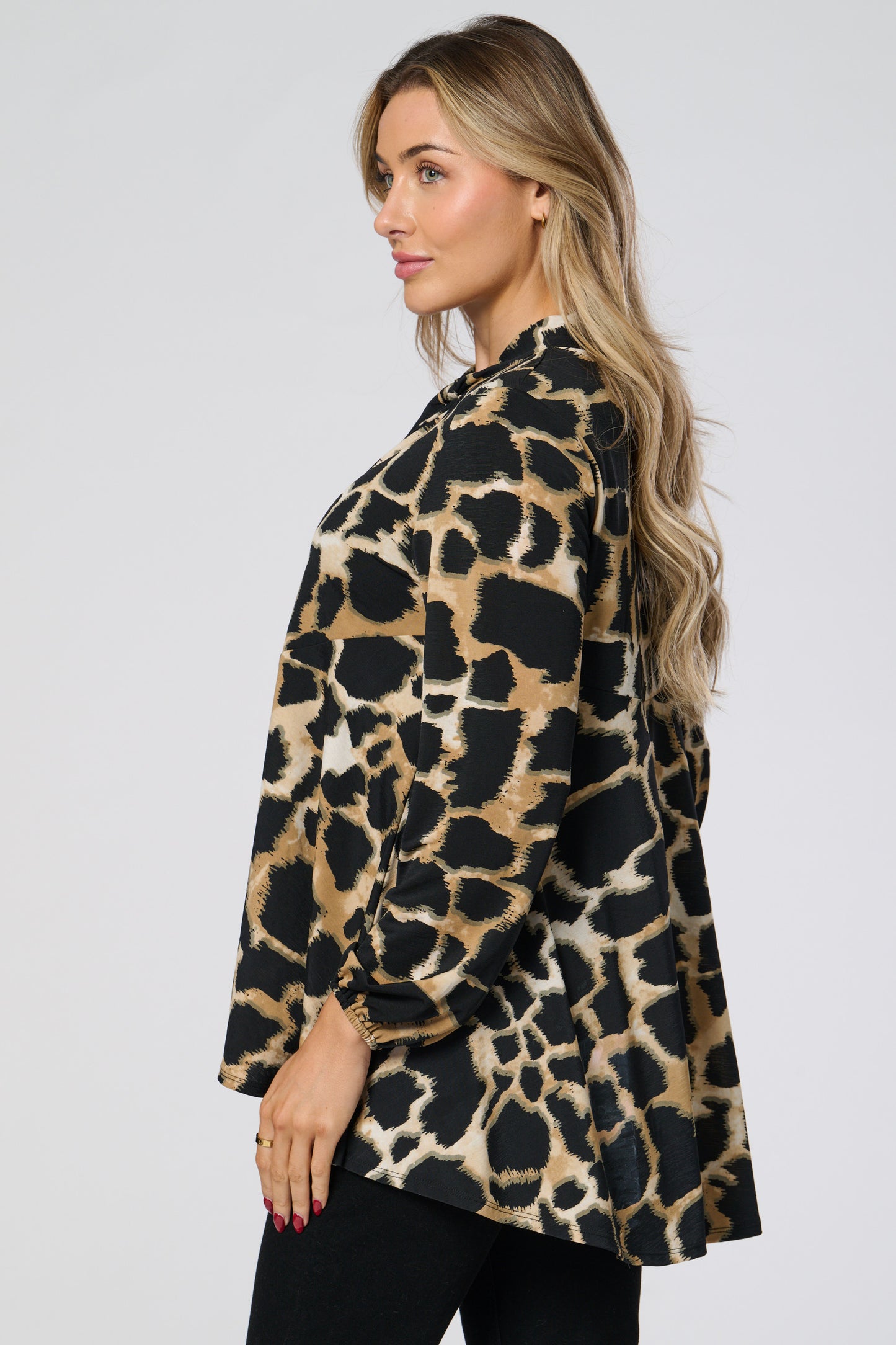 Animal Print Blouse With Collar Tie