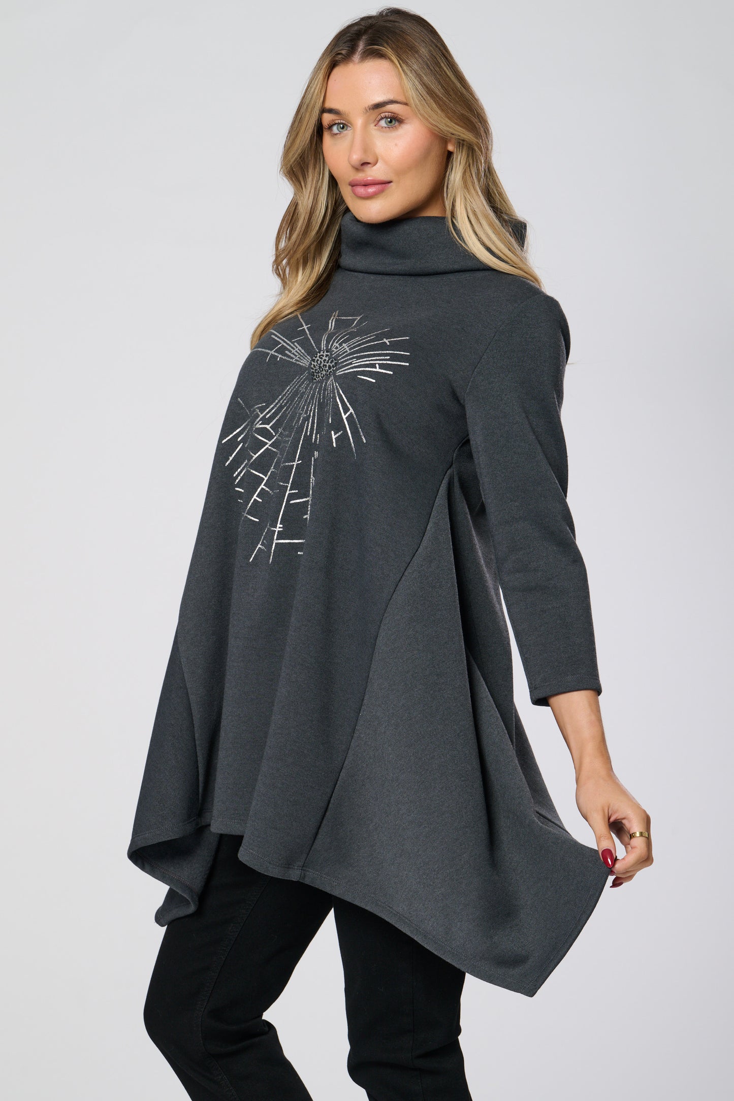 Cowl Neck Silver Embellished Tunic Top