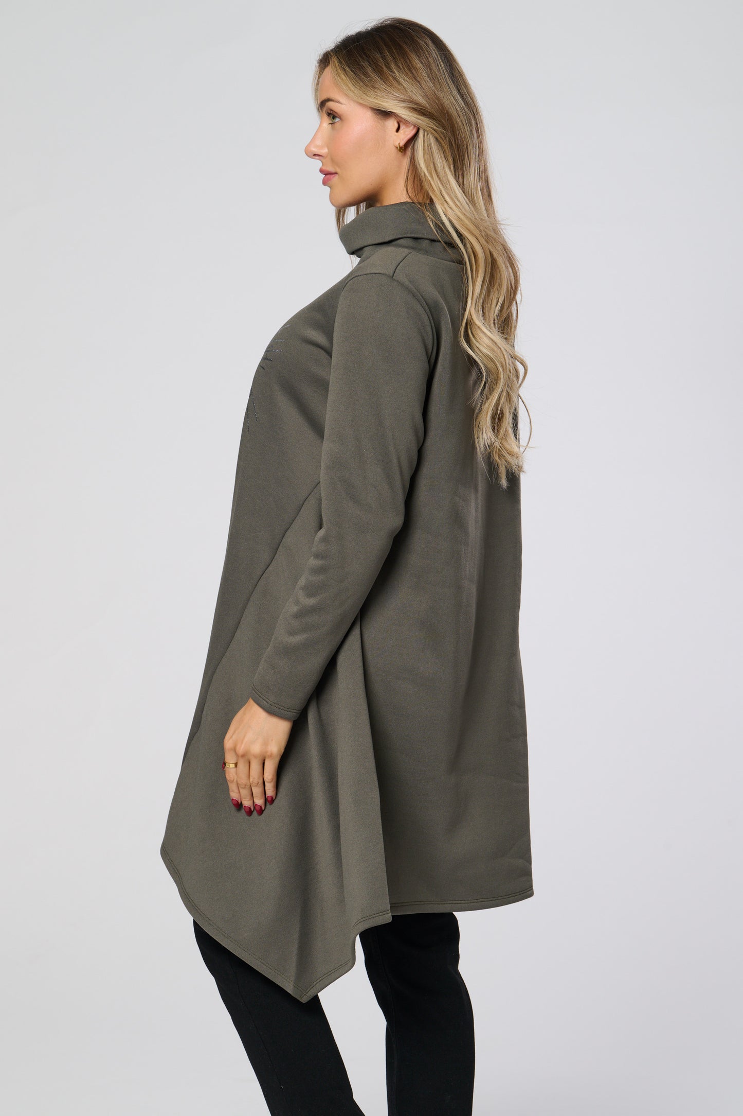 Cowl Neck Silver Embellished Tunic Top