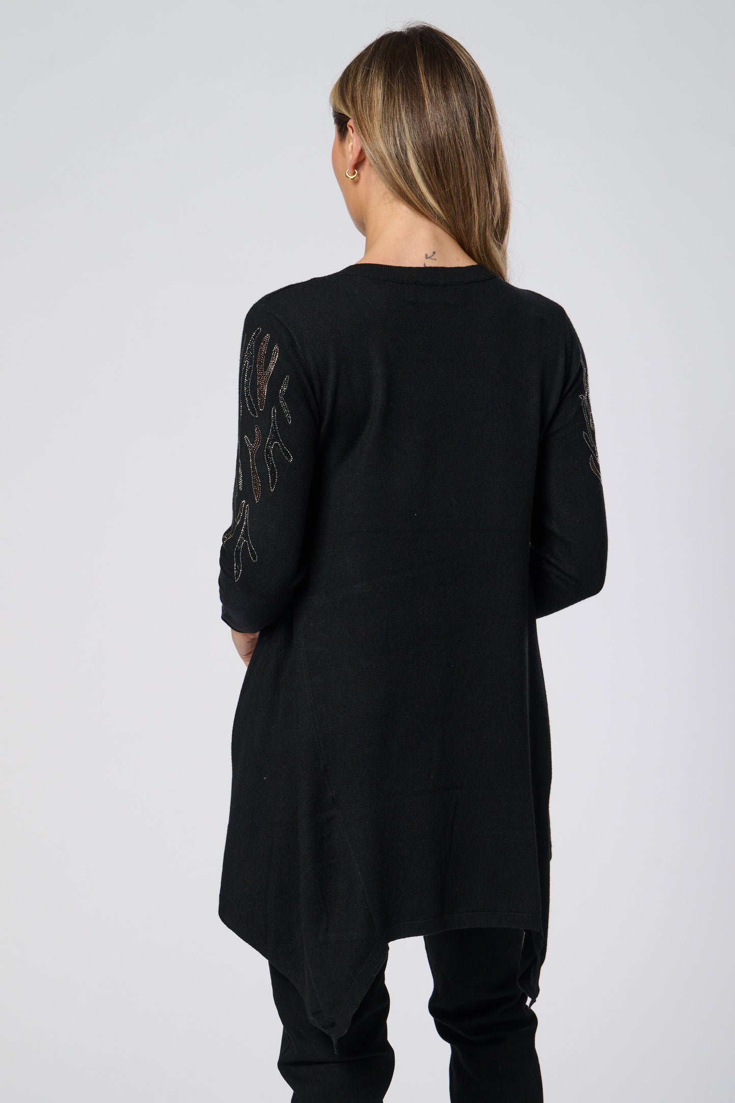 Embellished Pointed Hem Knitted Tunic Top