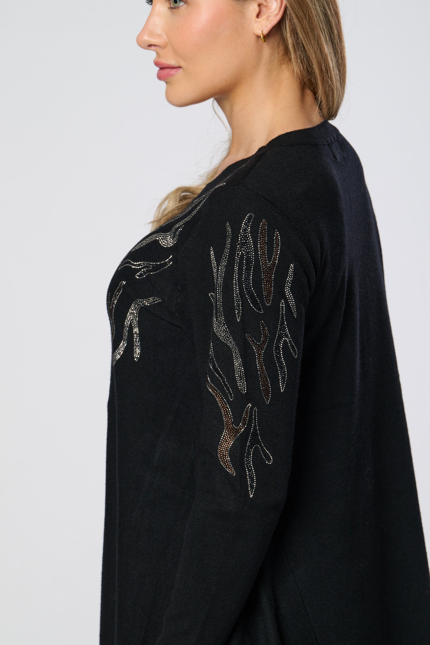 Embellished Pointed Hem Knitted Tunic Top