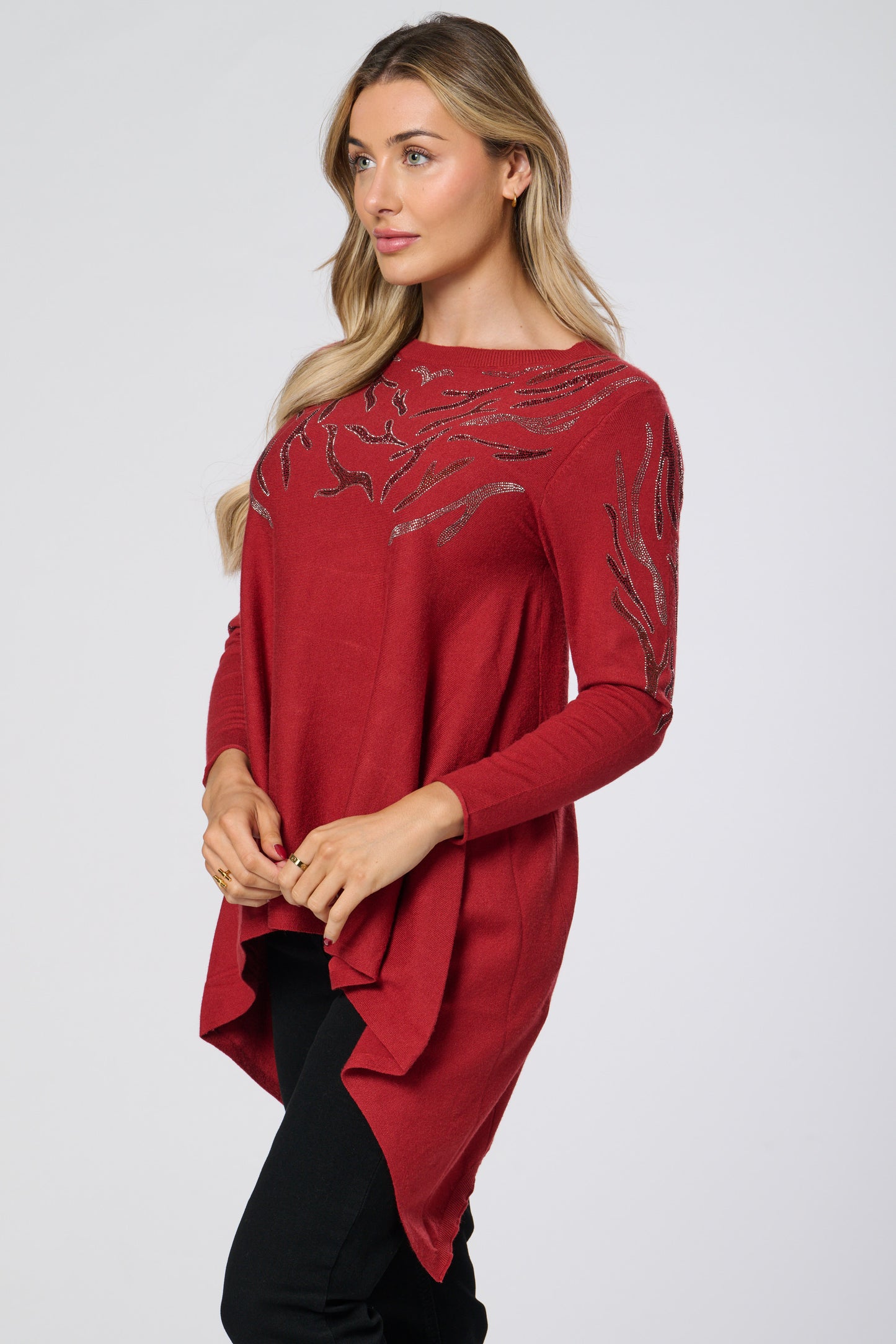 Embellished Pointed Hem Knitted Tunic Top