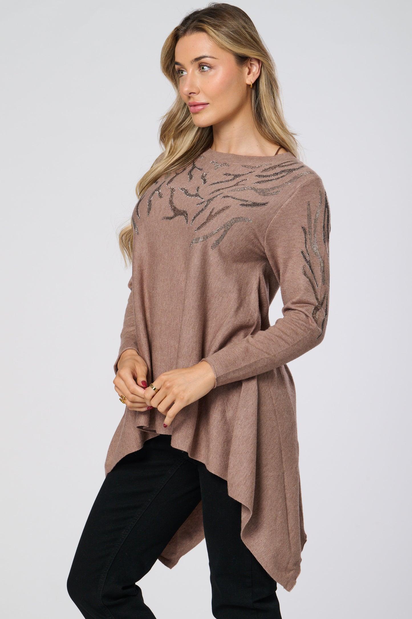 Embellished Pointed Hem Knitted Tunic Top