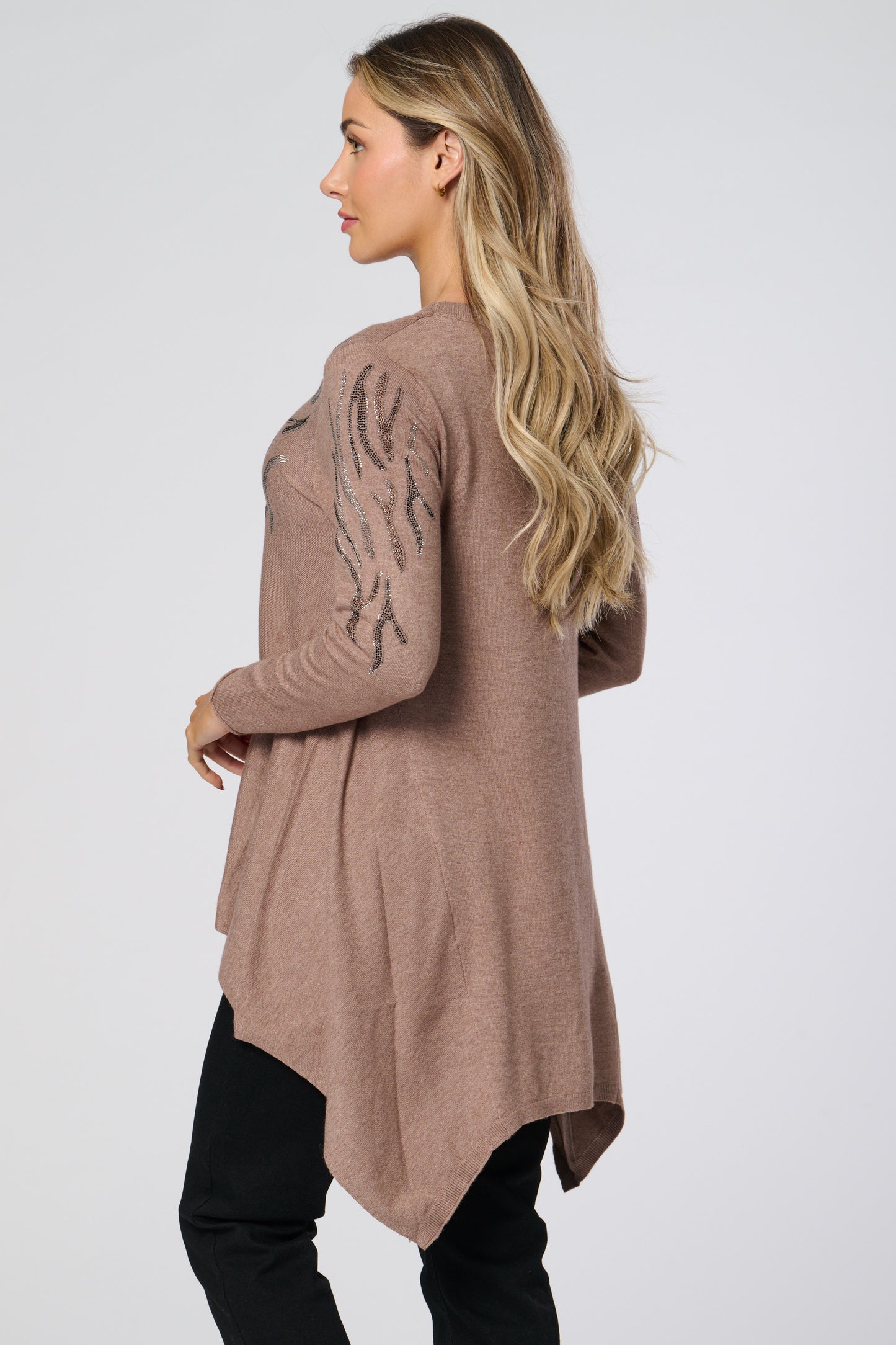 Embellished Pointed Hem Knitted Tunic Top
