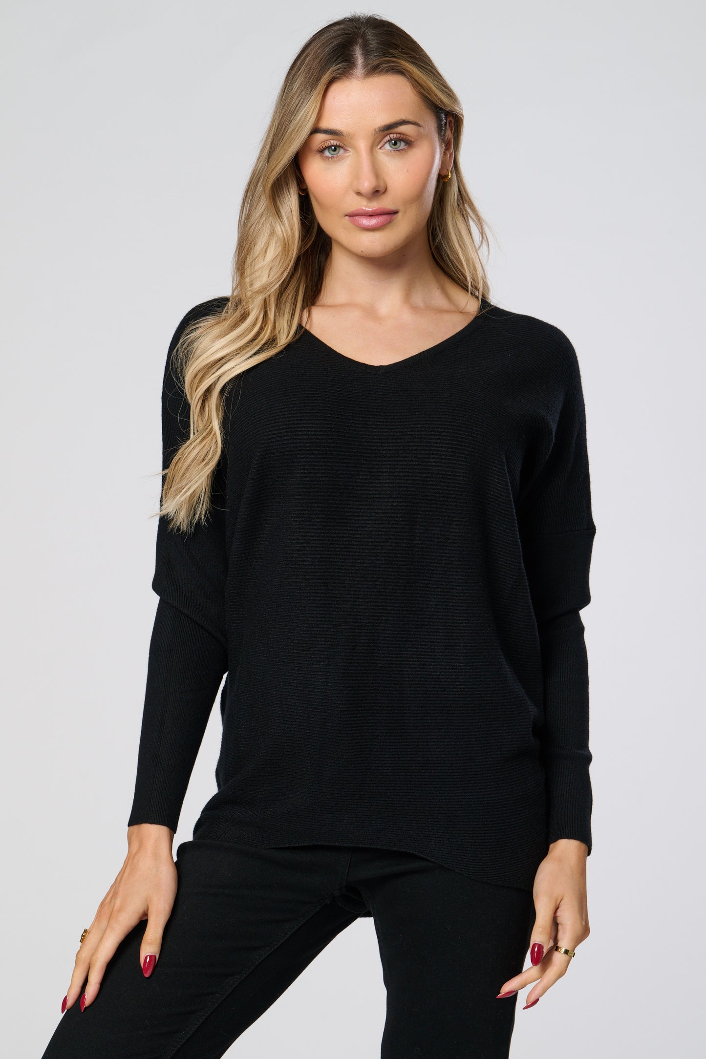 Plain V-Neck Knitted Top