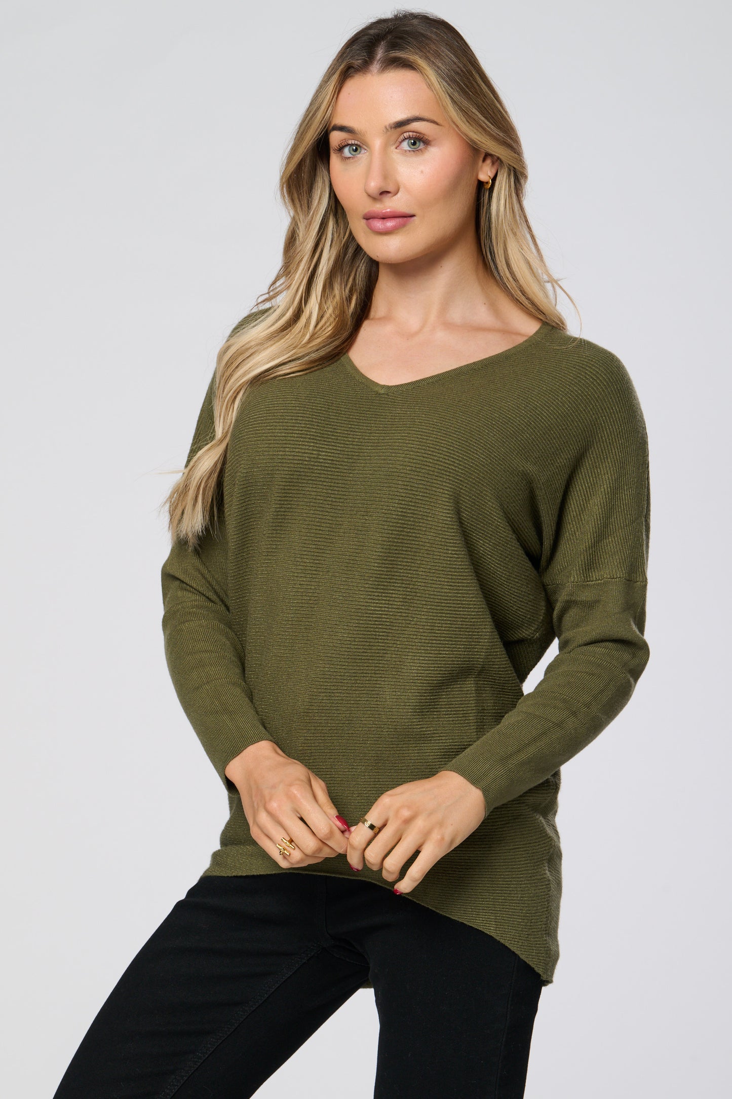 Plain V-Neck Knitted Top