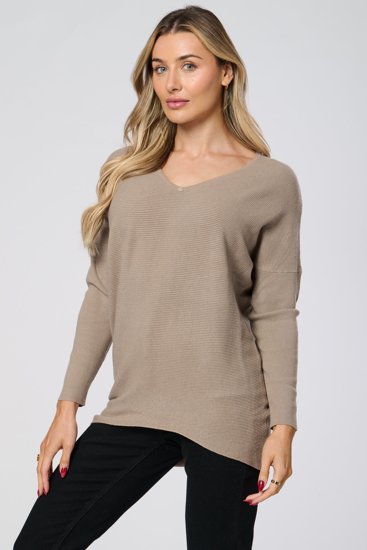 Plain V-Neck Knitted Top