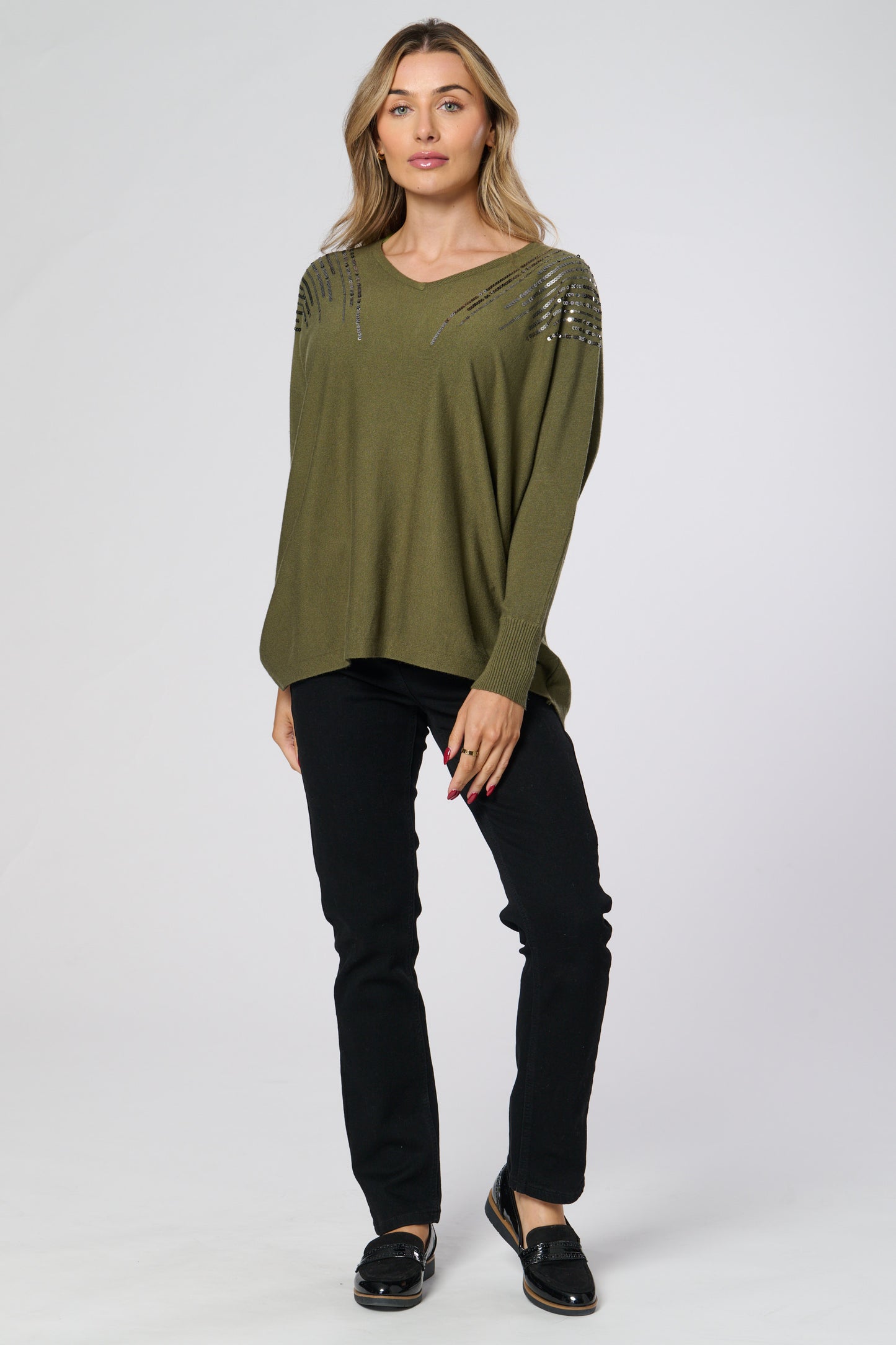 Sequin Embellished V-Neck Knitted Top