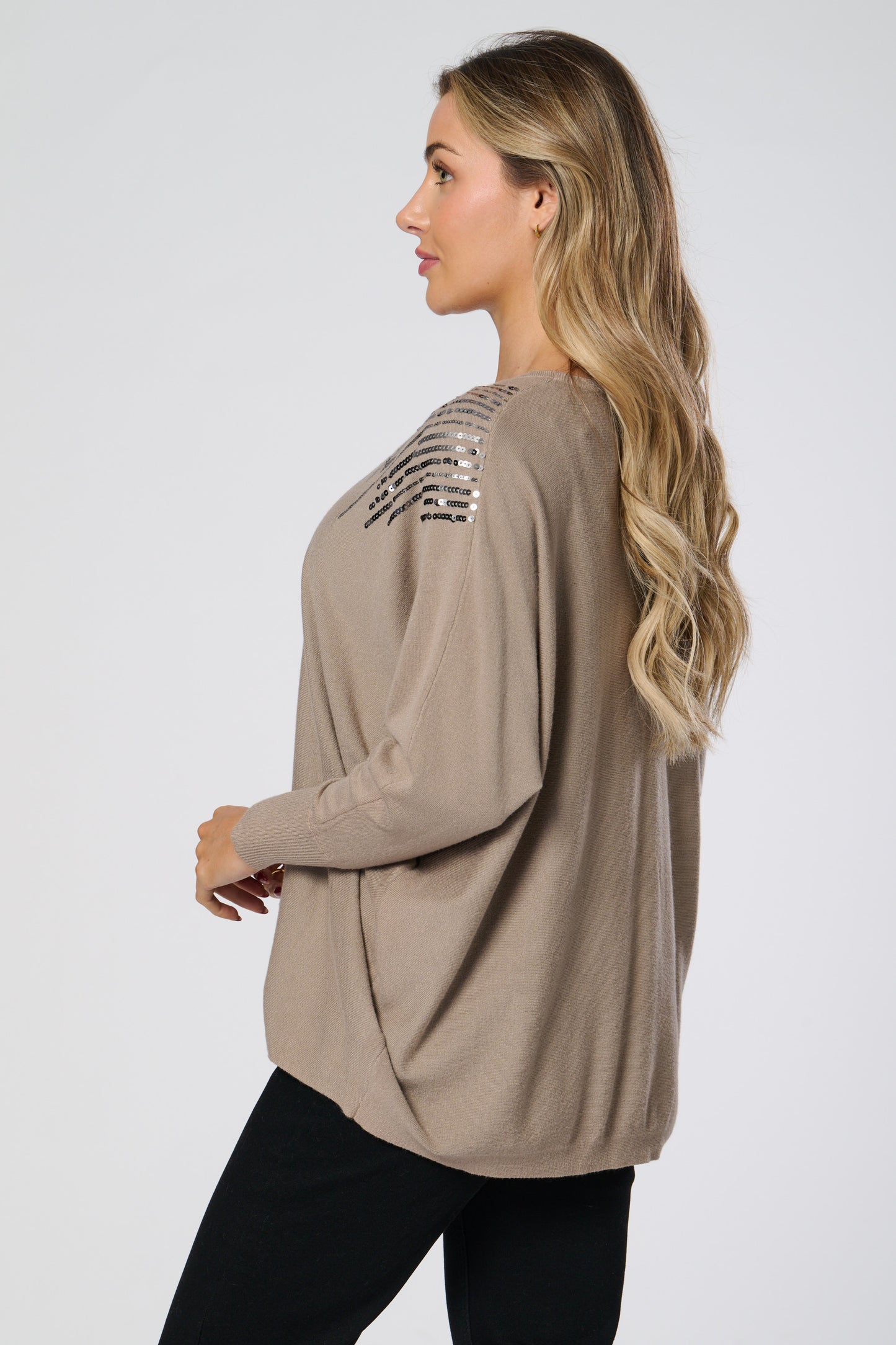 Sequin Embellished V-Neck Knitted Top