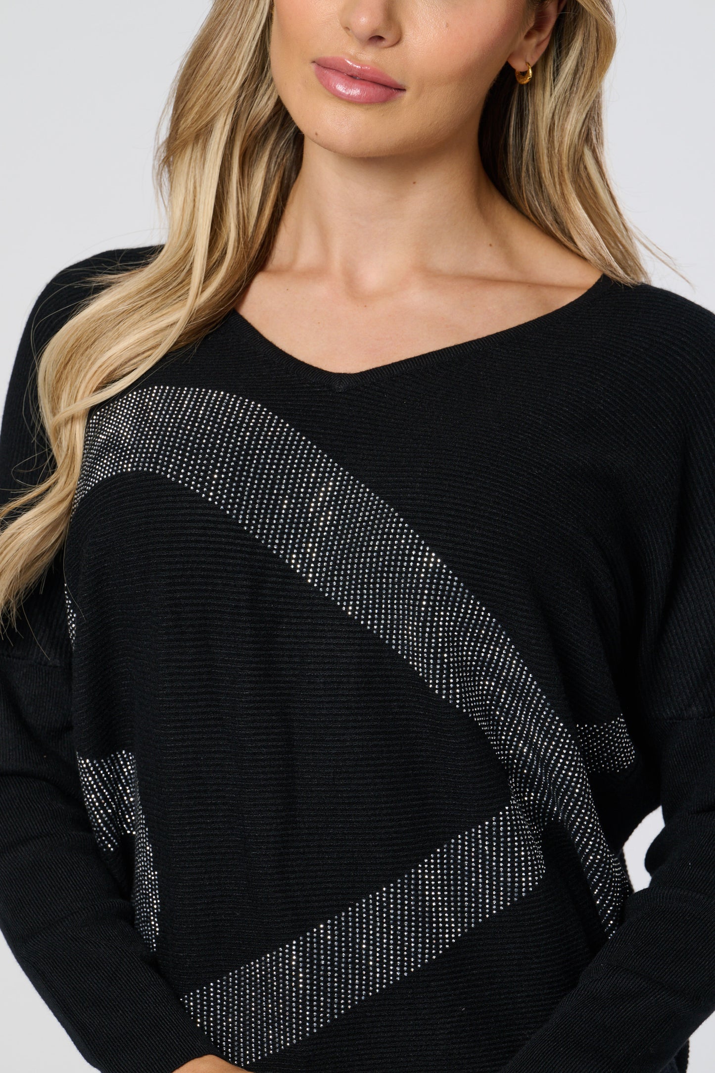V-Neck Diamante Embellished Knitted Top