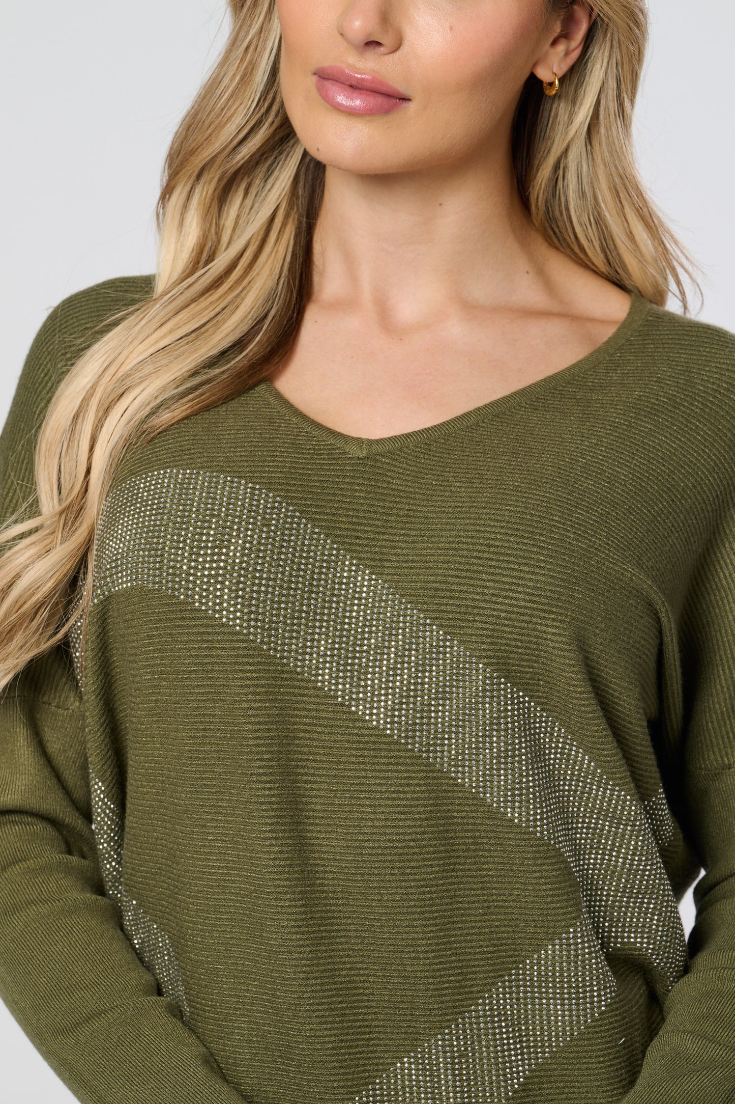 V-Neck Diamante Embellished Knitted Top
