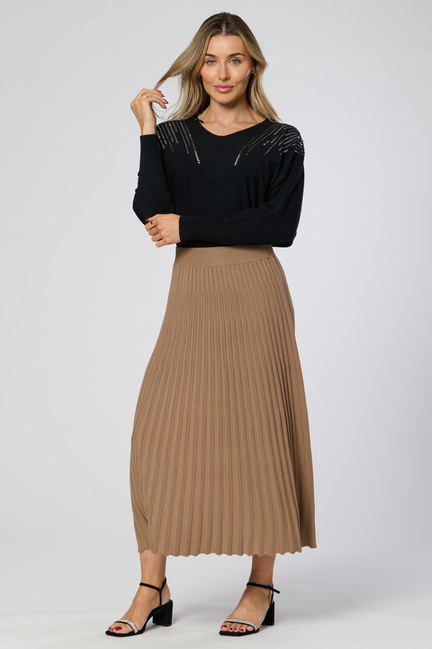 Winter Midi Ribbed Knitted Skirt