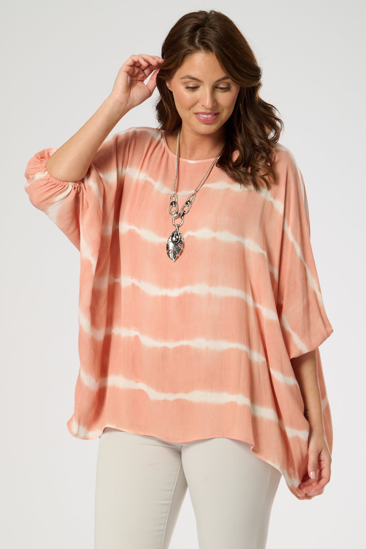 Tie-Dye Print Loose Fit Top with Elasticated Cuff Sleeves