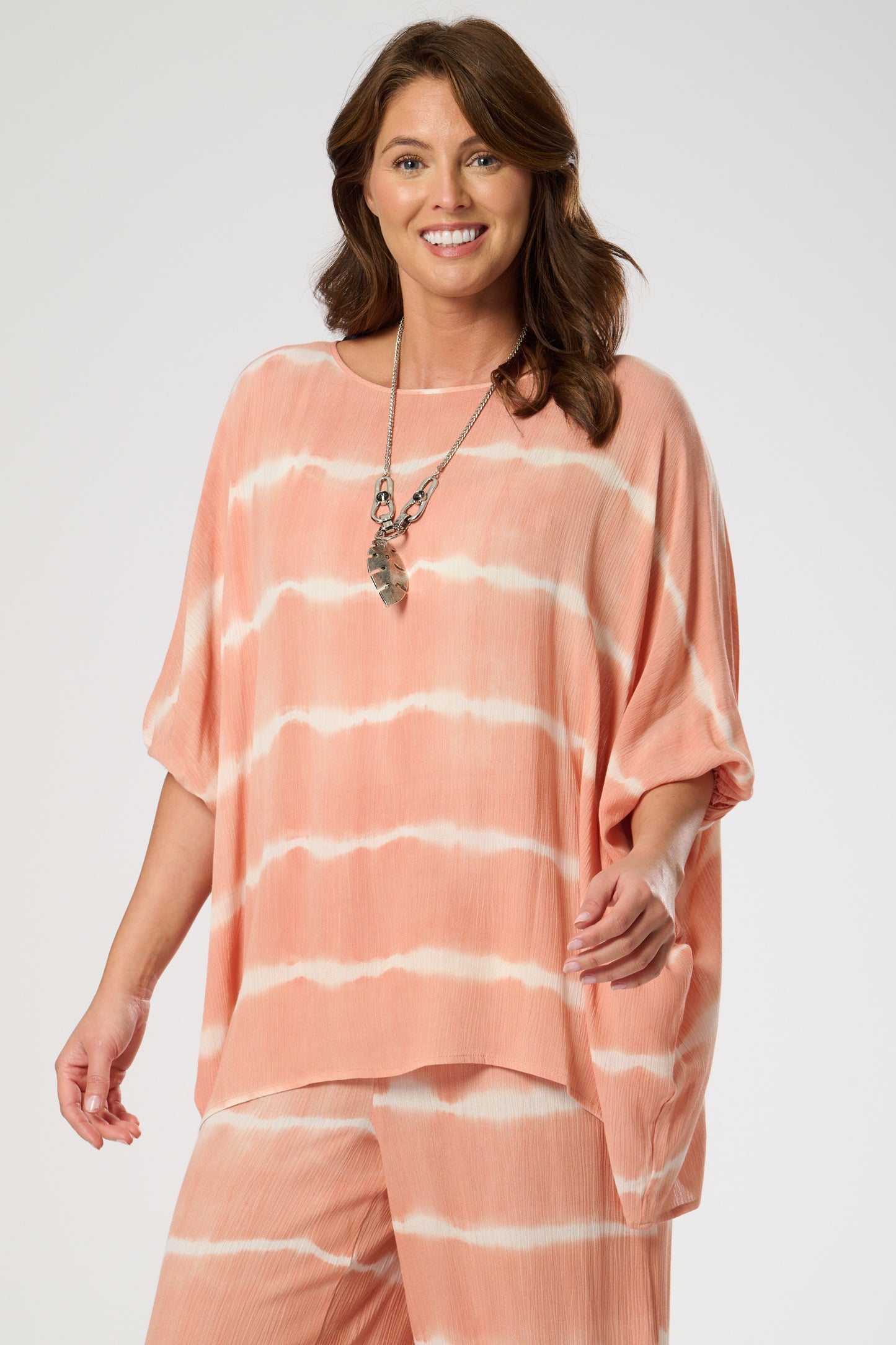Tie-Dye Print Loose Fit Top with Elasticated Cuff Sleeves