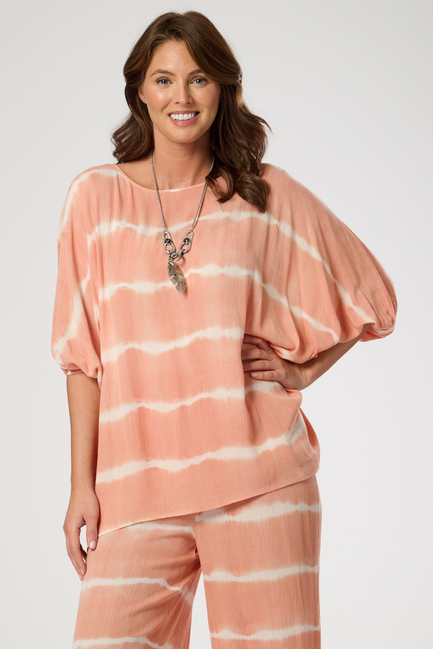 Tie-Dye Print Loose Fit Top with Elasticated Cuff Sleeves
