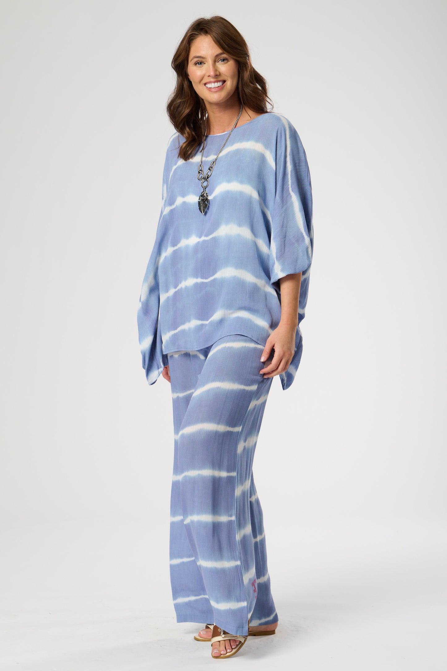 Tie-Dye Print Loose Fit Top with Elasticated Cuff Sleeves