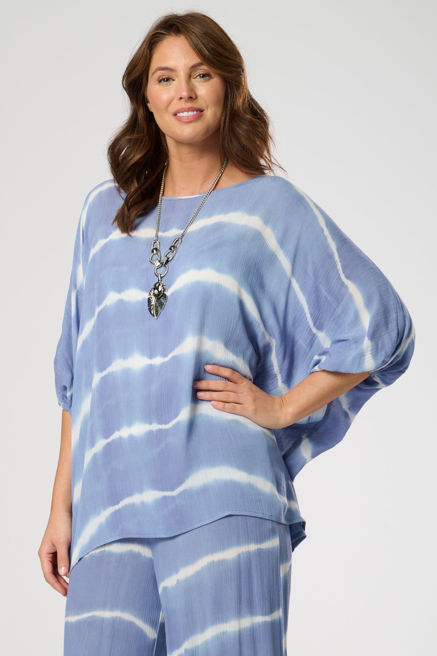 Tie-Dye Print Loose Fit Top with Elasticated Cuff Sleeves