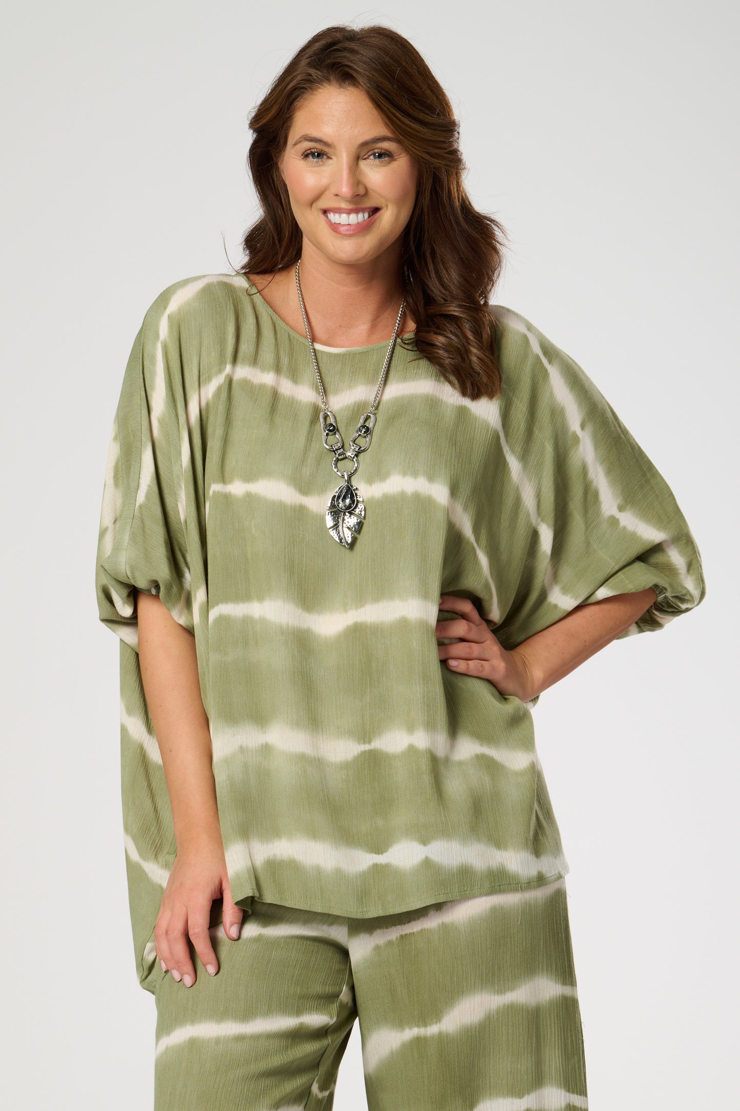 Tie-Dye Print Loose Fit Top with Elasticated Cuff Sleeves