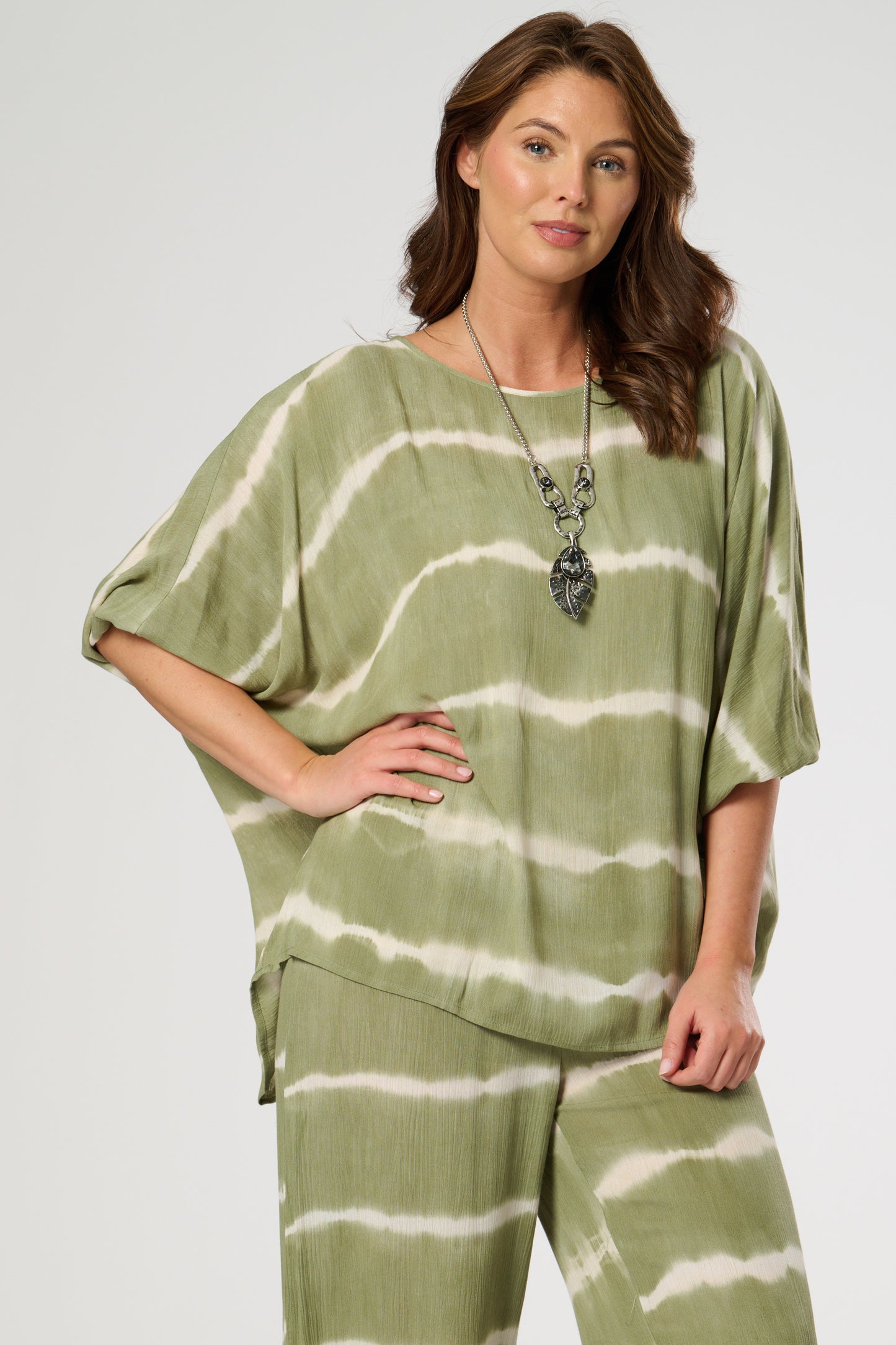 Tie-Dye Print Loose Fit Top with Elasticated Cuff Sleeves