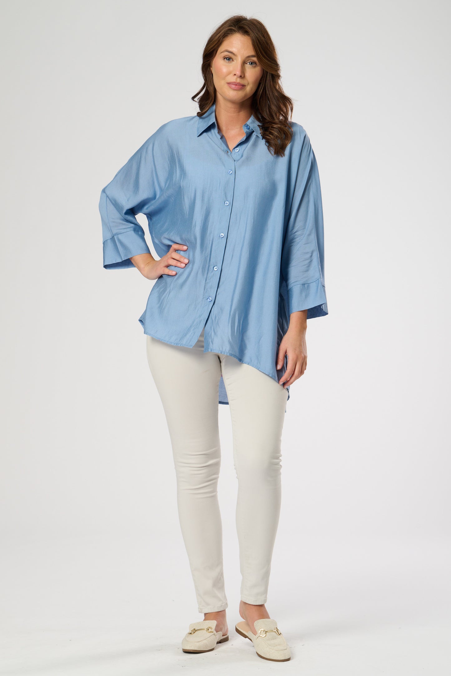 Silk Feel Button Through Shirt Top