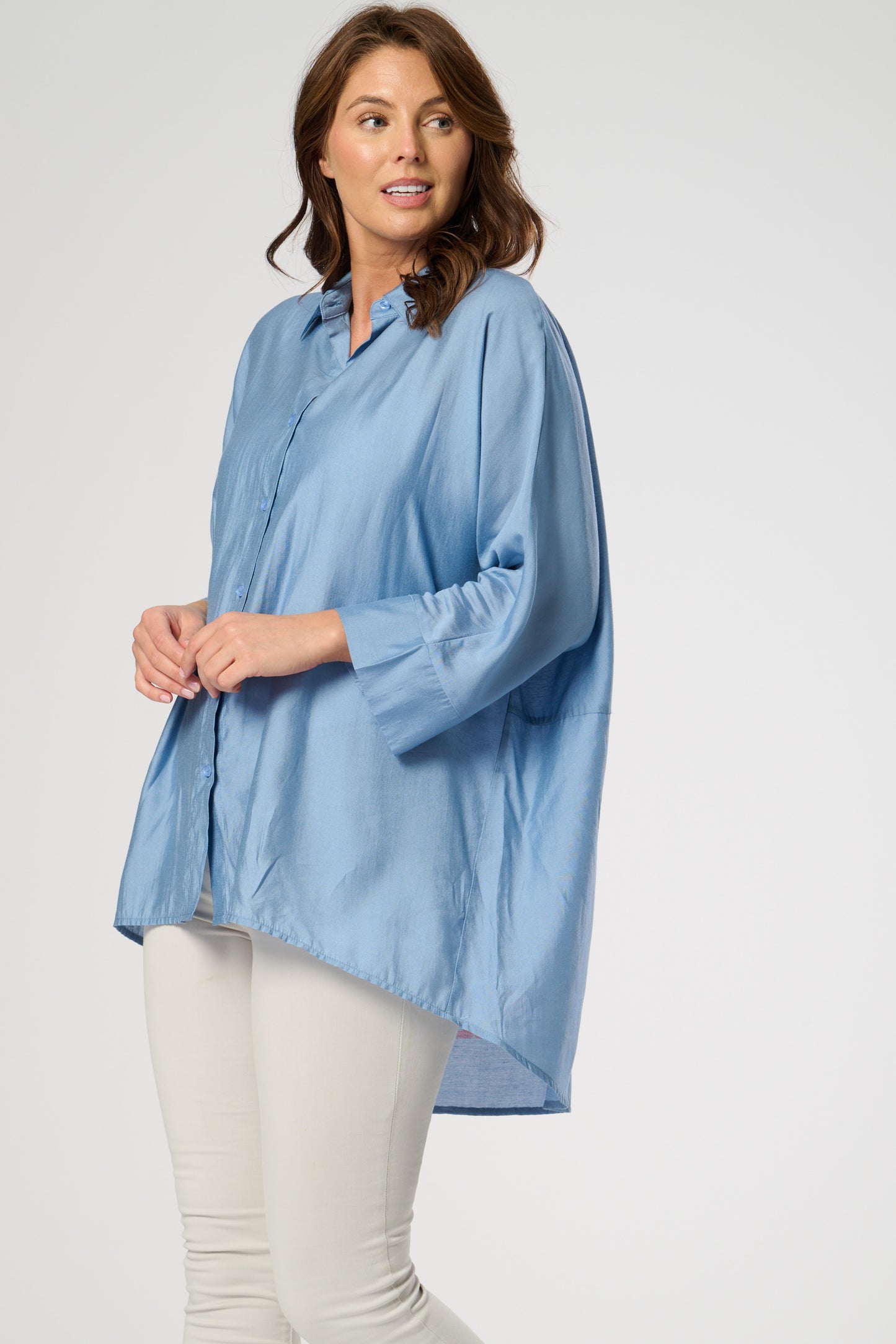 Silk Feel Button Through Shirt Top