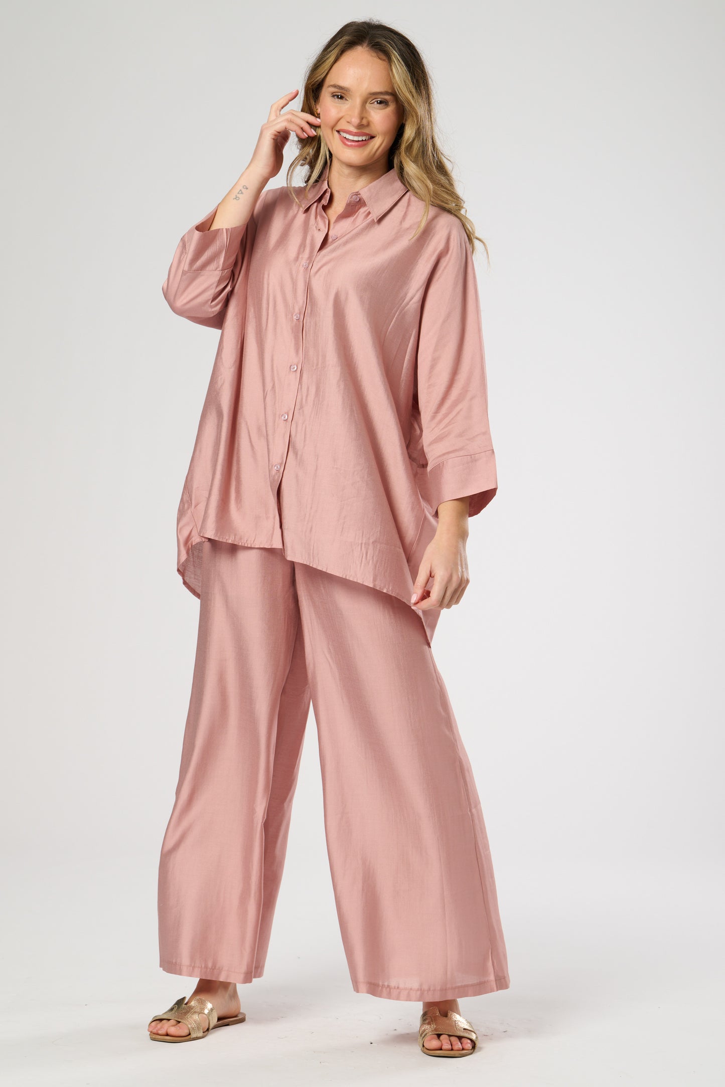 Silk Feel Button Through Shirt Top