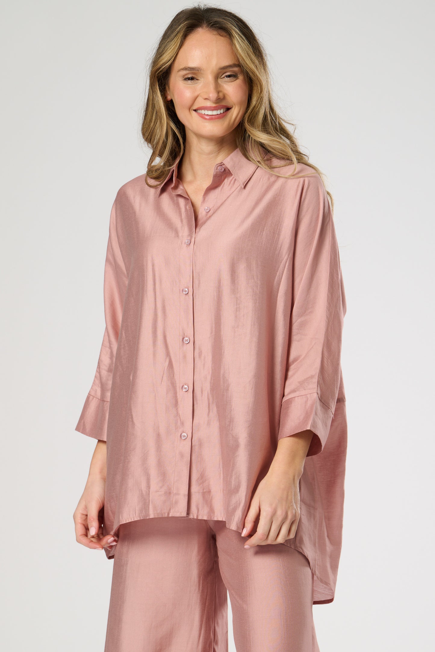 Silk Feel Button Through Shirt Top