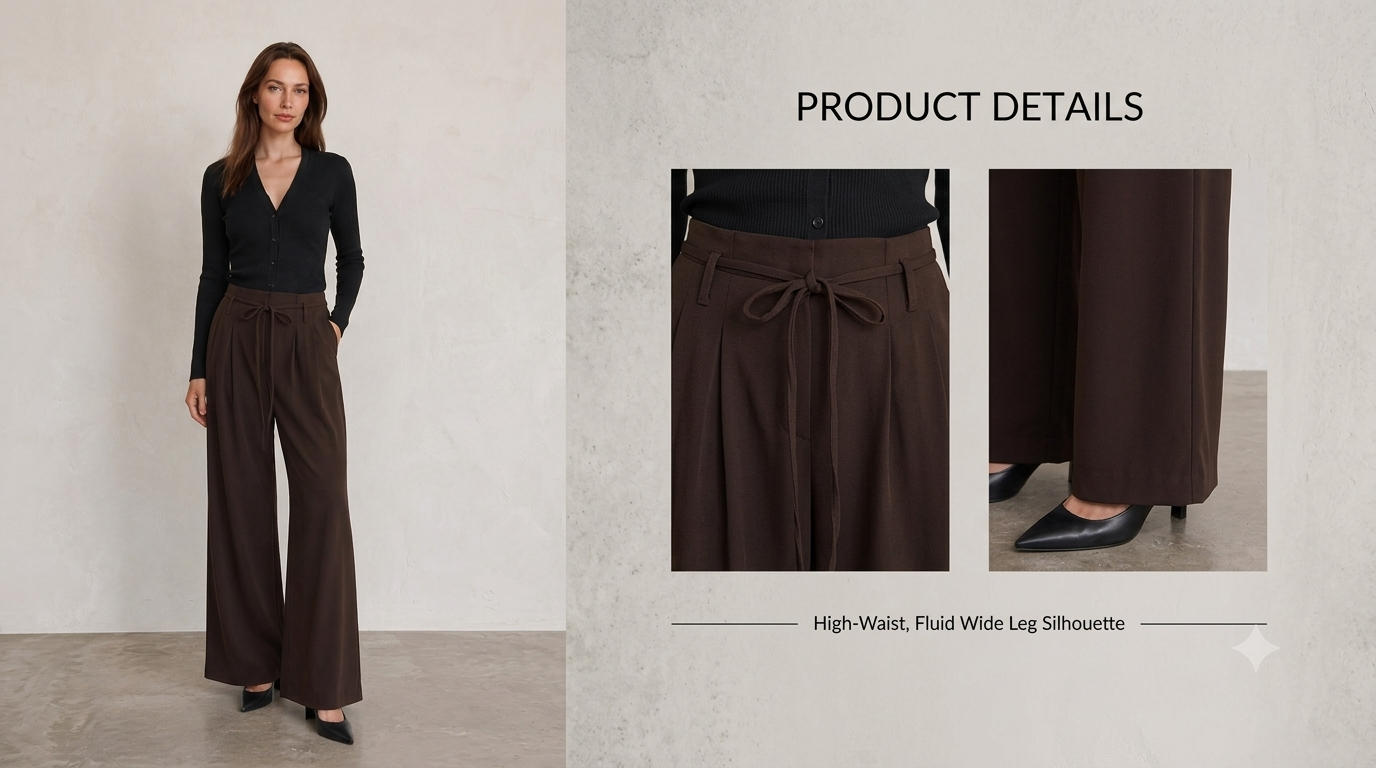 Pleated Tie-Belt Wide Leg Trousers