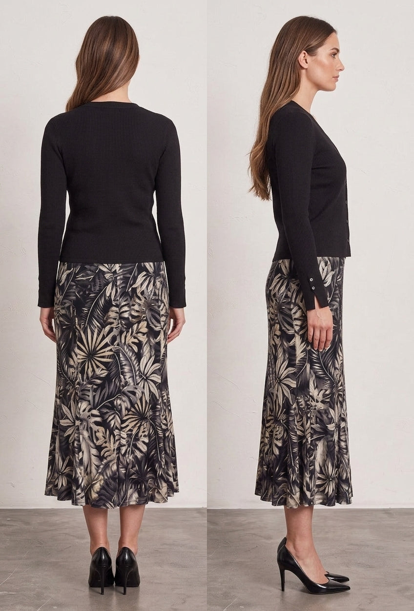 Leaf Print Panel Flare Skirt £11.95