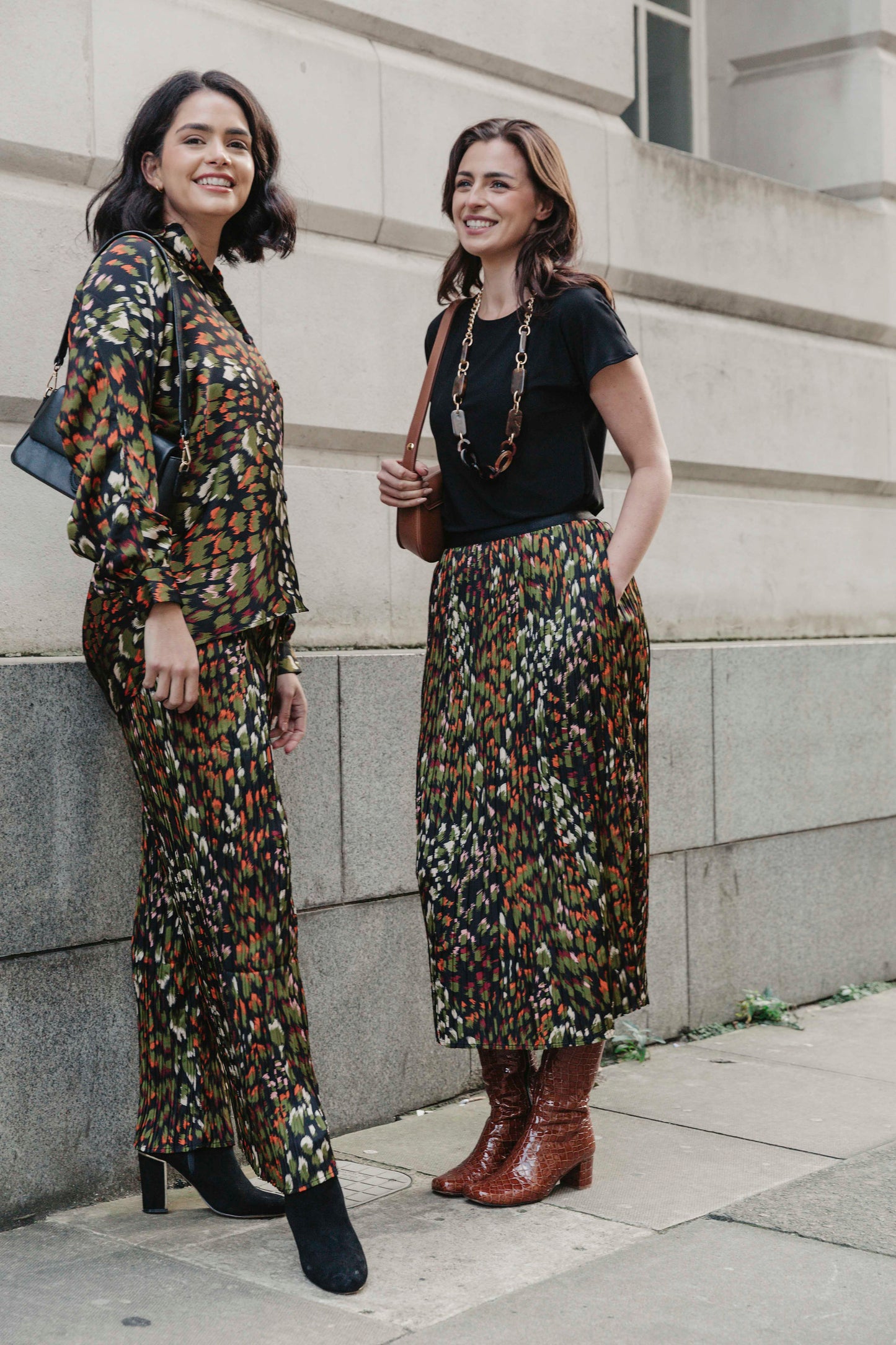 Crystal Pleat Printed Wide Leg Trousers