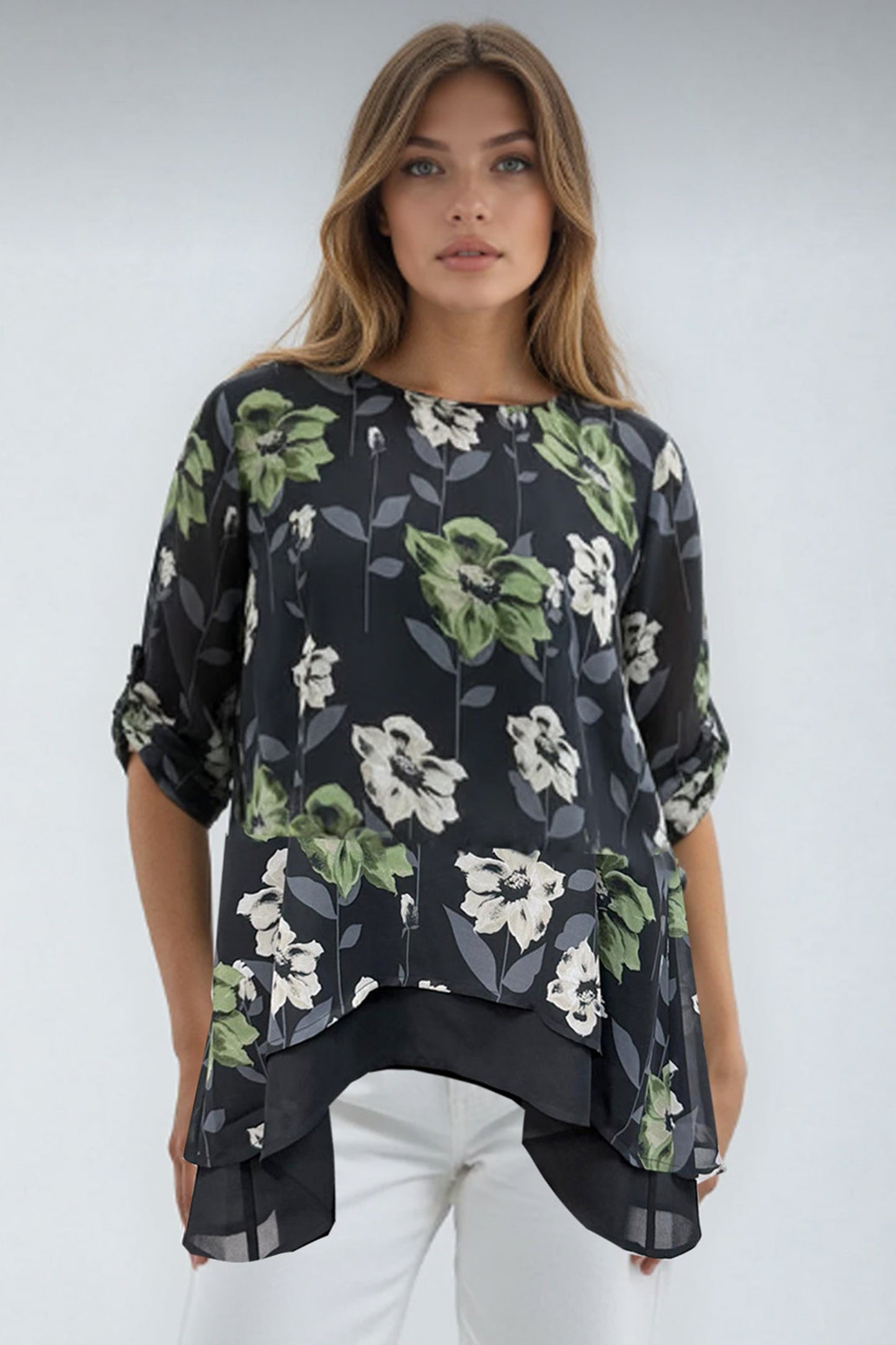 Floral Chiffon Layered Top