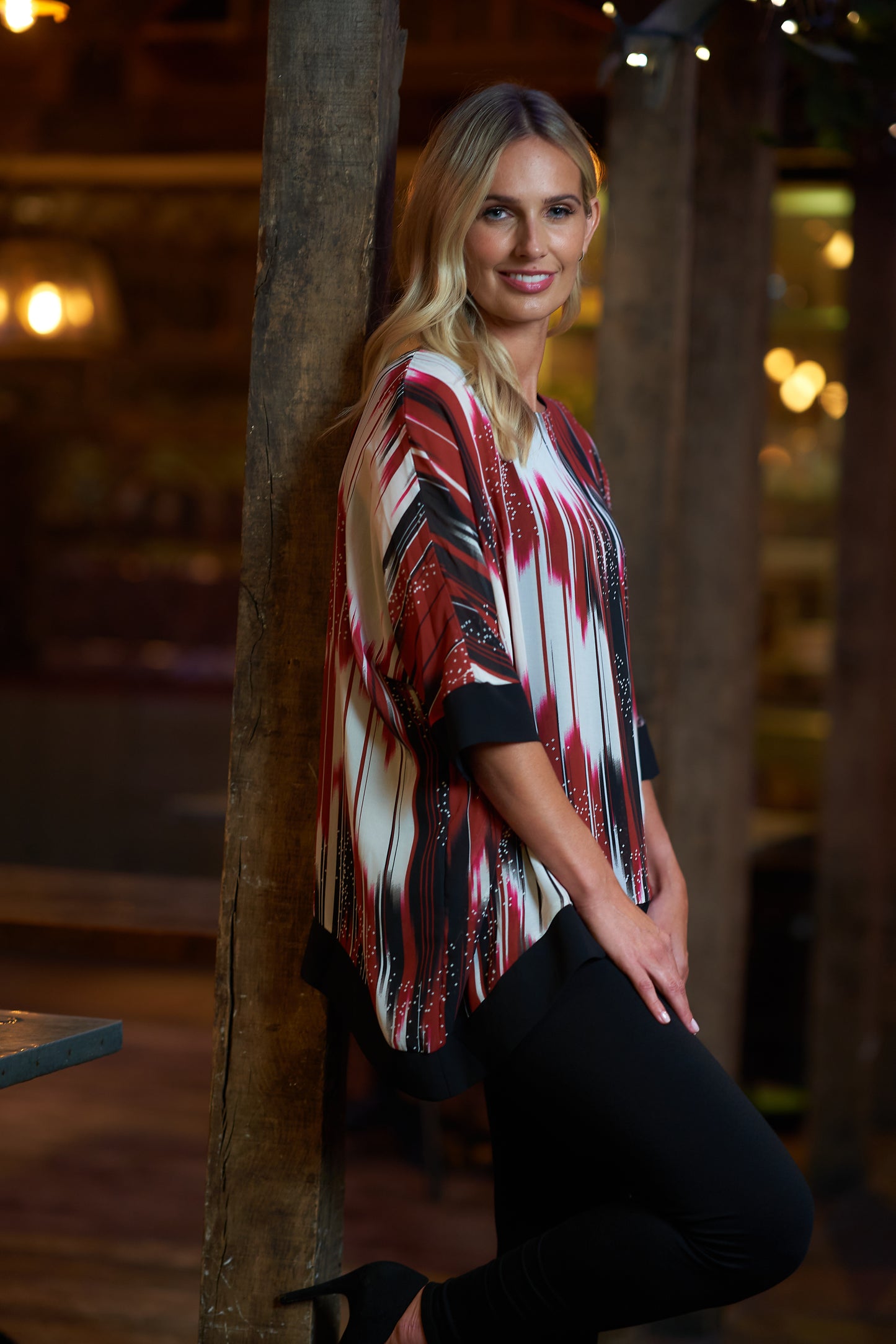 Abstract Printed Chiffon Cape Top