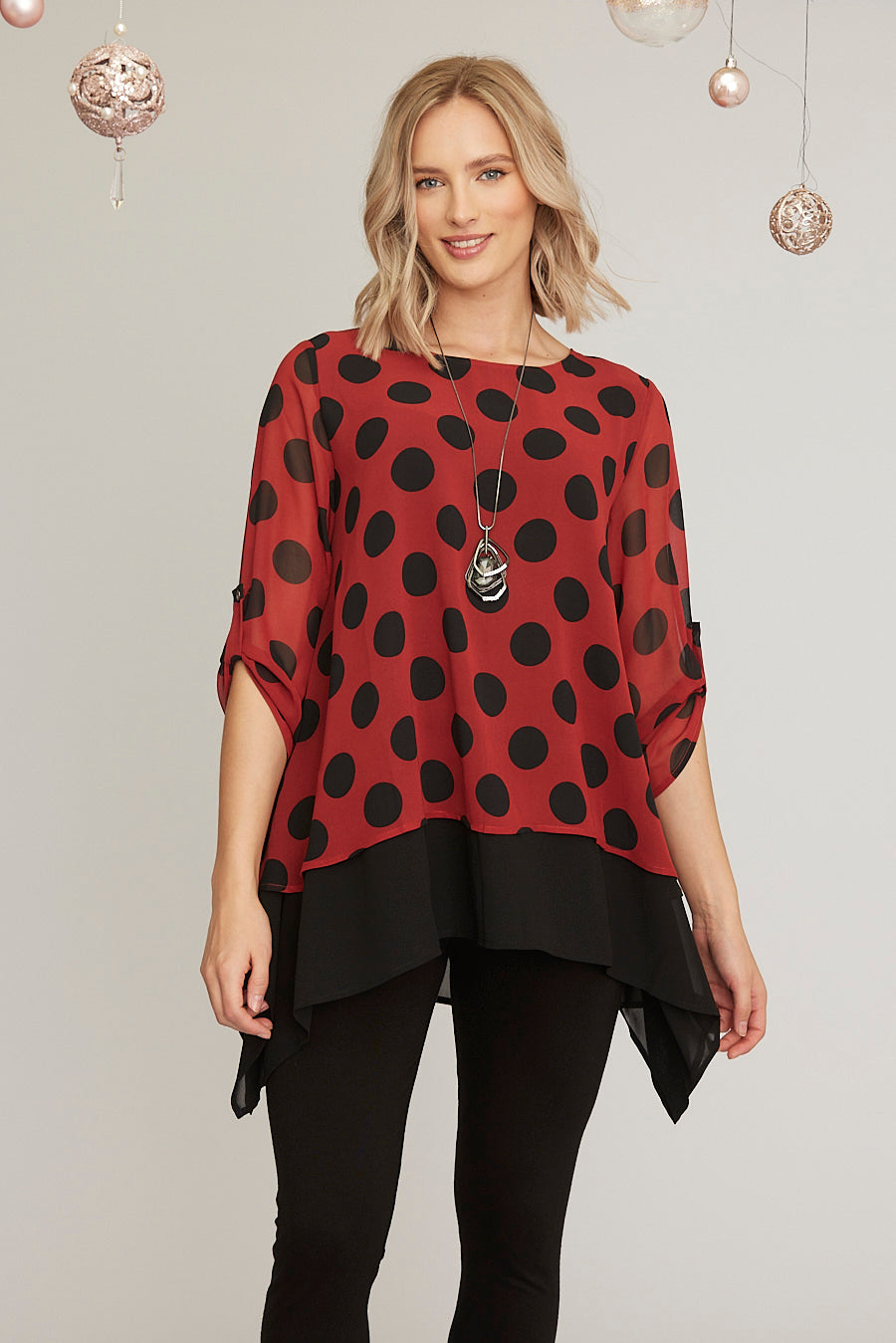 Polka Dot Double Layered Chiffon Top