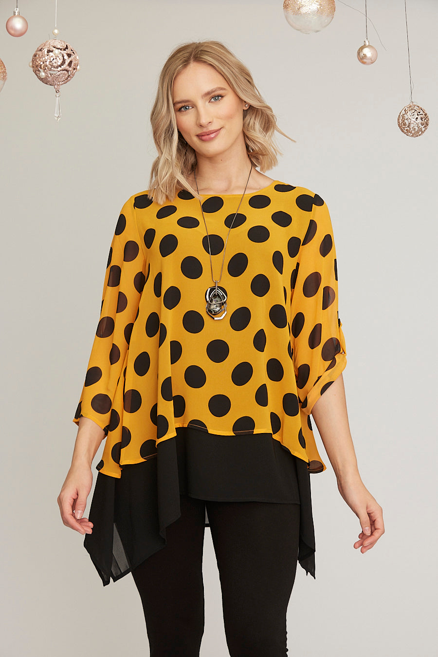 Polka Dot Double Layered Chiffon Top