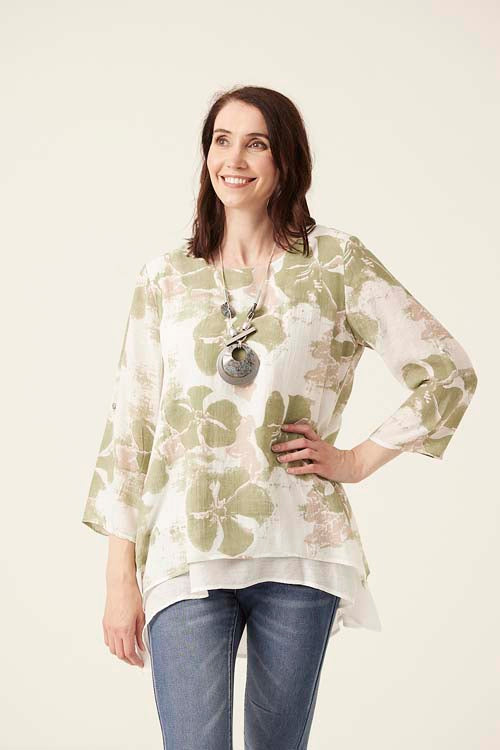 7016-T Ruched sleeve, double layer Top (Wholesale Pack Of 7) Pre-Order