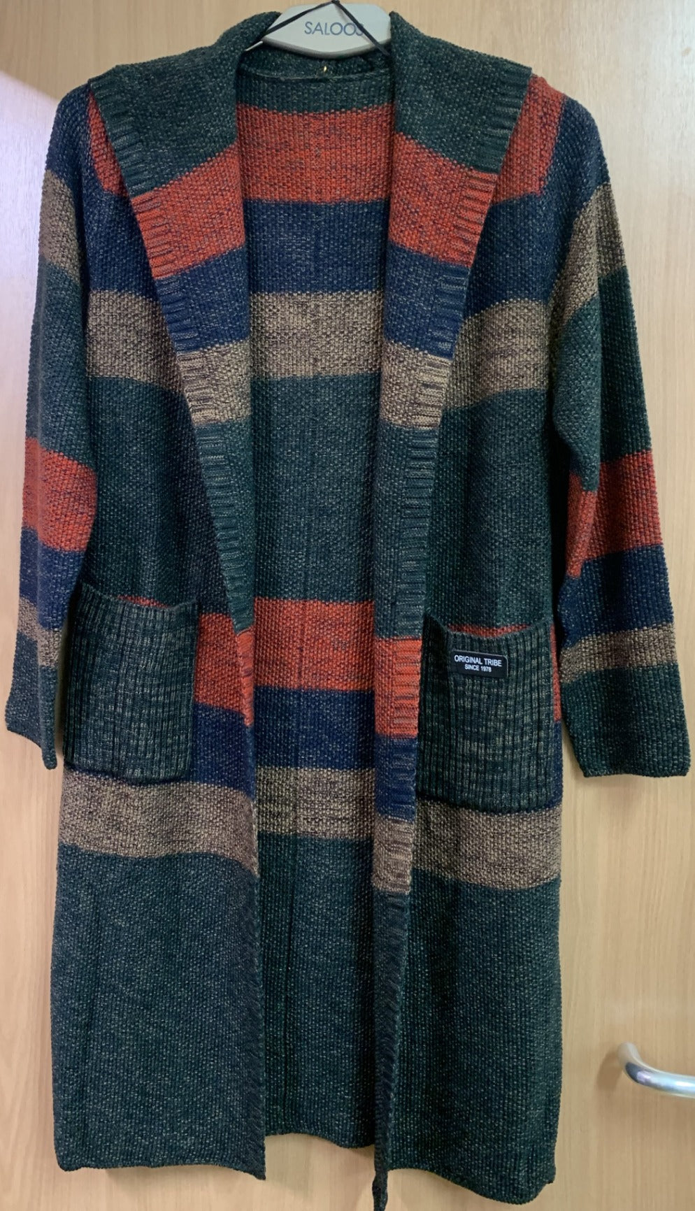 Striped Hooded Knitted Cardigan