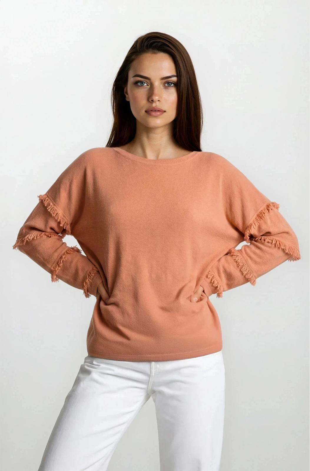 Batwing Loose Fit Frill Detail Knitted Top