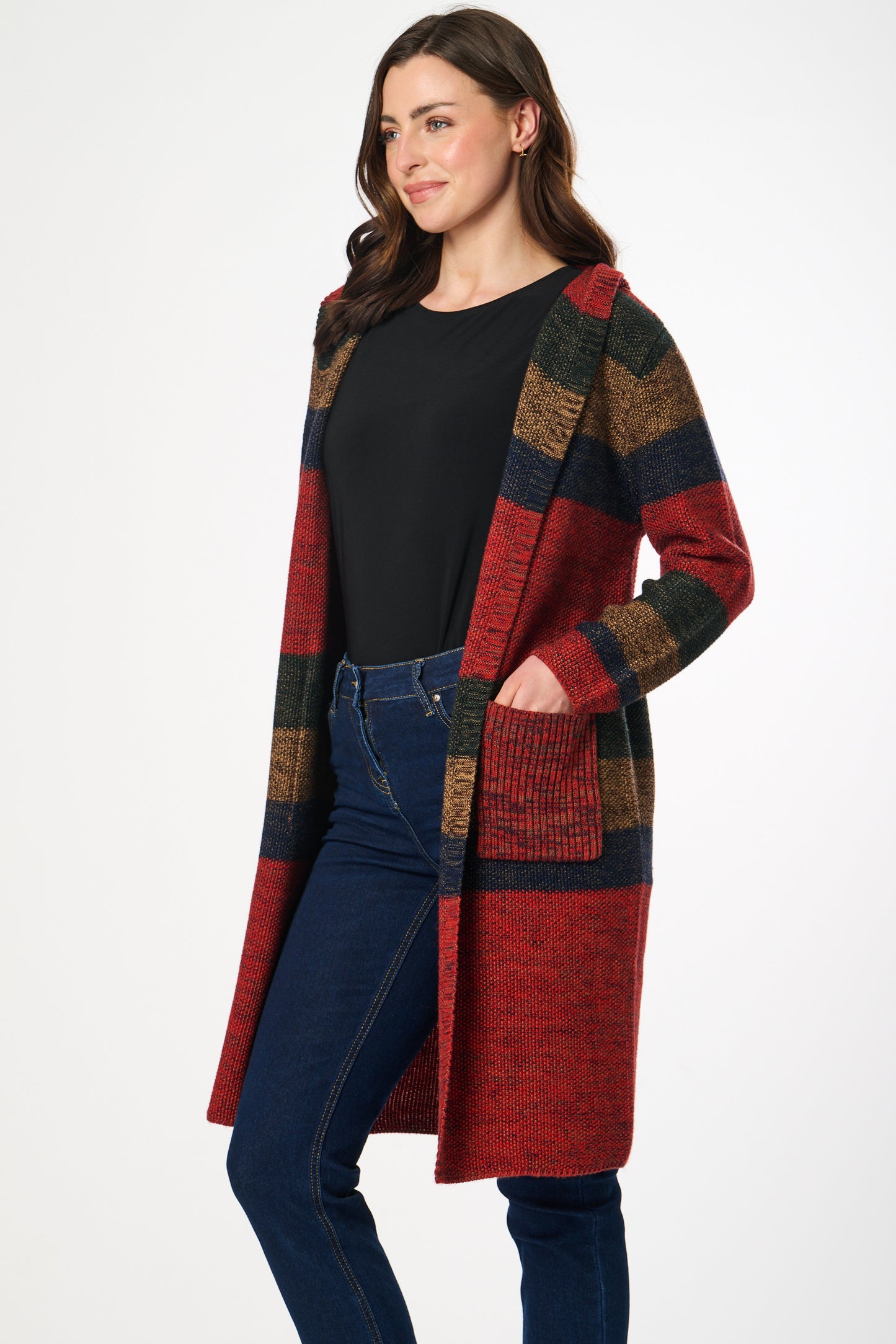 Striped Hooded Knitted Cardigan