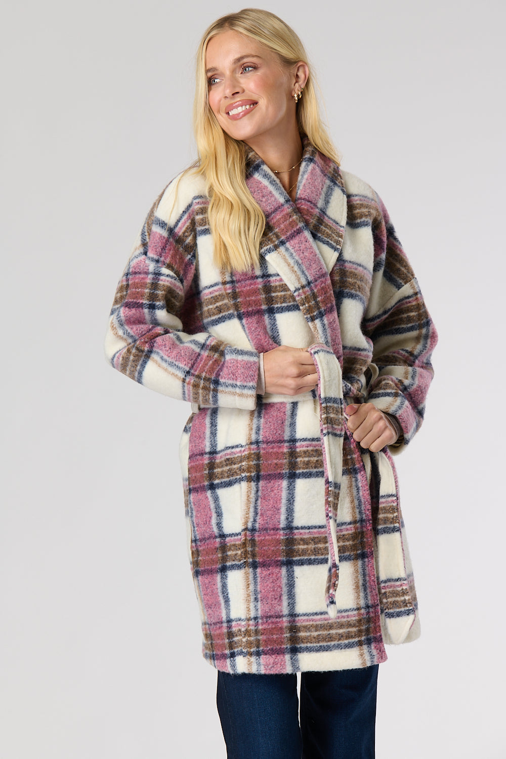 Check Wool Mix Coat with Belt