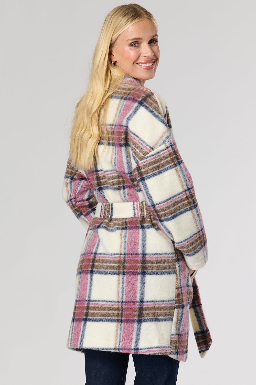 Check Wool Mix Coat with Belt
