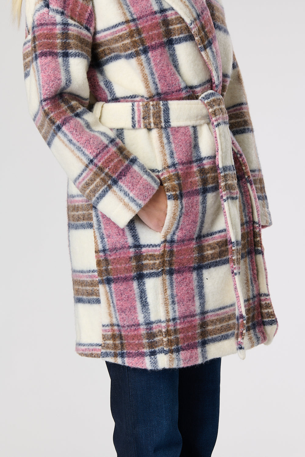 Check Wool Mix Coat with Belt