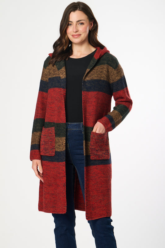 Striped Hooded Knitted Cardigan
