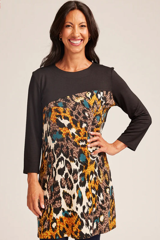 Animal Print Soft Touch Colour Block Tunic