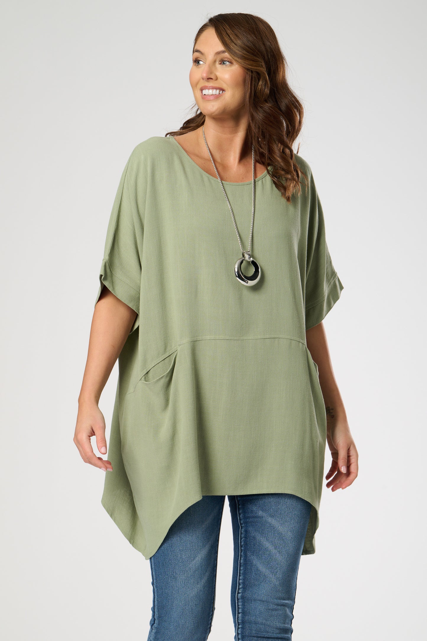 Short Sleeves Pocket Tunic Top